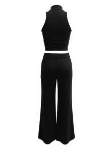 Zyxie Women's Casual 2 Pieces Set With High Neck Tank Top And Elastic Waist Long Pants - Black - View 7