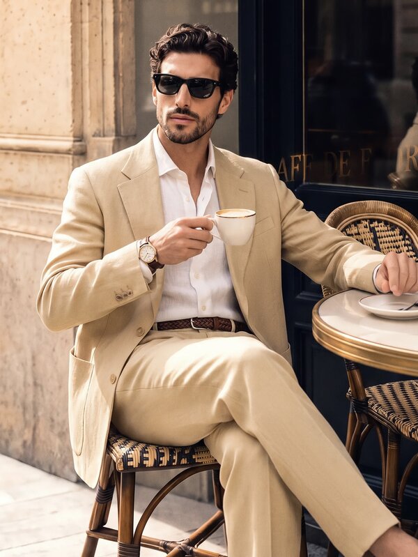 Suiteron Men's Solid Color Long Sleeve Jacket And Pants Casual Suit Set