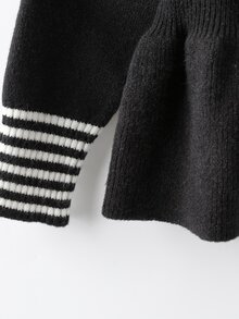 GlowEve CURVE Plus Size Women's Patchwork Striped Long Sleeve Casual Pullover Sweater Winter - Black - View 7