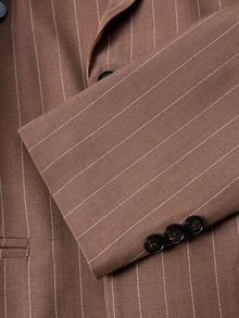 Manfinity Mode Men's Striped Double-Breasted Blazer And Trousers Casual Suit Set, Formal - Coffee Brown - View 6