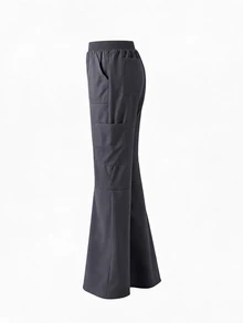 TaskEZ Dark Gray Multi-Pocket Flared Long Comfortable Scrub Pants - Grey - View 4