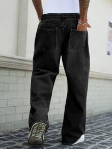 Manfinity LEGND Men's Hip Hop Streetwear Distressed Frayed Tie-Dye Washed Denim Wide Leg Pants - Black - View 2