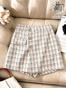GlowEve CURVE Rok celana pendek motif kotak-kotak elegan ukuran plus untuk bepergian. - Aprikot - View 1