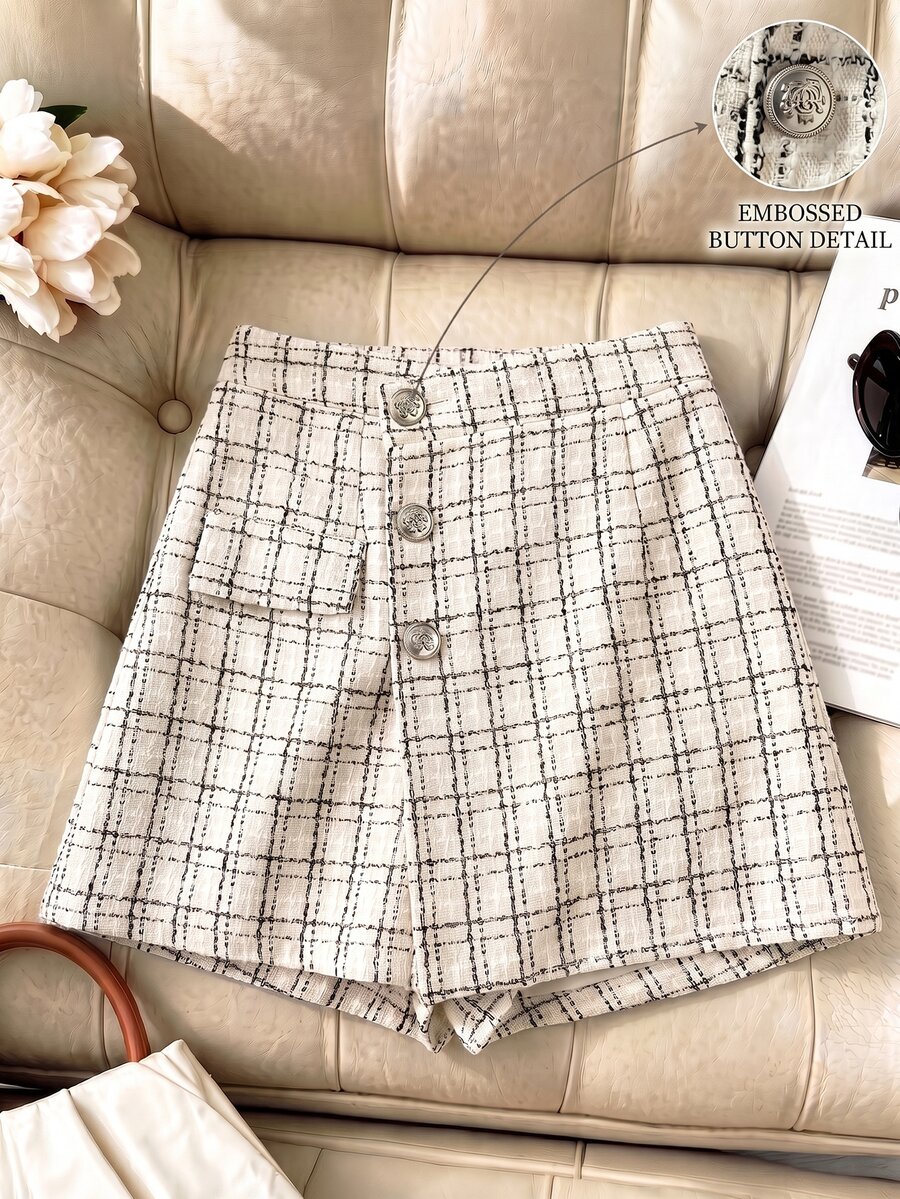 GlowEve CURVE Rok celana pendek motif kotak-kotak elegan ukuran plus untuk bepergian. - Aprikot - View 1