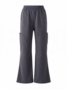 TaskEZ Dark Gray Multi-Pocket Flared Long Comfortable Scrub Pants - Grey - View 3