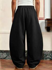 SWAVVY Men's Spring/Autumn Casual Standard Size Light Gray Sweatpants With Elastic Waist And Pleated Patchwork Design - Black - View 2