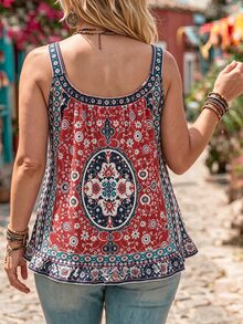 Ceyna Plus Size Women's French Casual Elegant Printed Camisole Tank Top - Multicolor - View 2