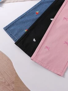 Genkimix Kids 女童 3件組 牛仔長版寬腿鬆款牛仔褲 多色 秋冬款 - 彩色 - 查看 5