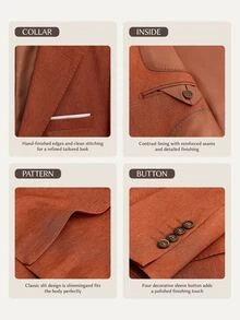 Suiteron Men's Casual Button Long Sleeve Blazer And Pocket Long Pants Suit Set , Italian-Tailored Relaxed Suit Set , Smart Casual, Business Commuting , Formal - Rust Brown - View 6