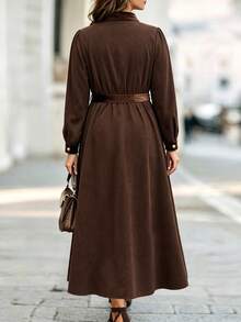 Linhara CURVE Elegant vävd höstklänning i plus size - Kaffebrun - Visa 2