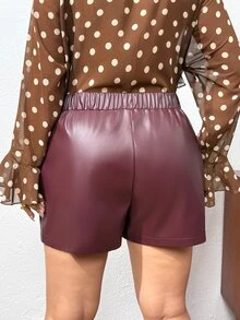 SHEIN Frenchy Plus Graceful Form-Fitting Mid Waist Fake Button Shorts - Burgundy - View 7