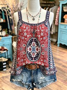 Ceyna Plus Size Women's French Casual Elegant Printed Camisole Tank Top - Multicolor - View 4