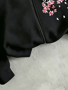 GymRaken Men's Floral Print Zip-Up Hooded Sports Jacket - Black - View 5