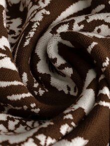Linhara CURVE Plus Size Vintage Jacquard Fashion Button Long Sleeve Knit Cardigan - Coffee Brown - View 8