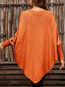 Linhara CURVE Plus Size Women's Solid Color Knit Ribbed Batwing Sleeve Pullover Sweater, Minimalist Casual Style, Suitable For Autumn/Winter Daily Commute, Office, Campus, Romantic Vacation - Orange - View 2