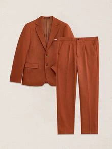 Suiteron Men's Casual Button Long Sleeve Blazer And Pocket Long Pants Suit Set , Italian-Tailored Relaxed Suit Set , Smart Casual, Business Commuting , Formal - Rust Brown - View 5