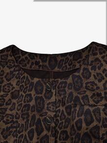 Linhara CURVE Plus Size Women's Leopard Print Casual Versatile Daily Wear Long Sleeve Jacket - Brown - View 7