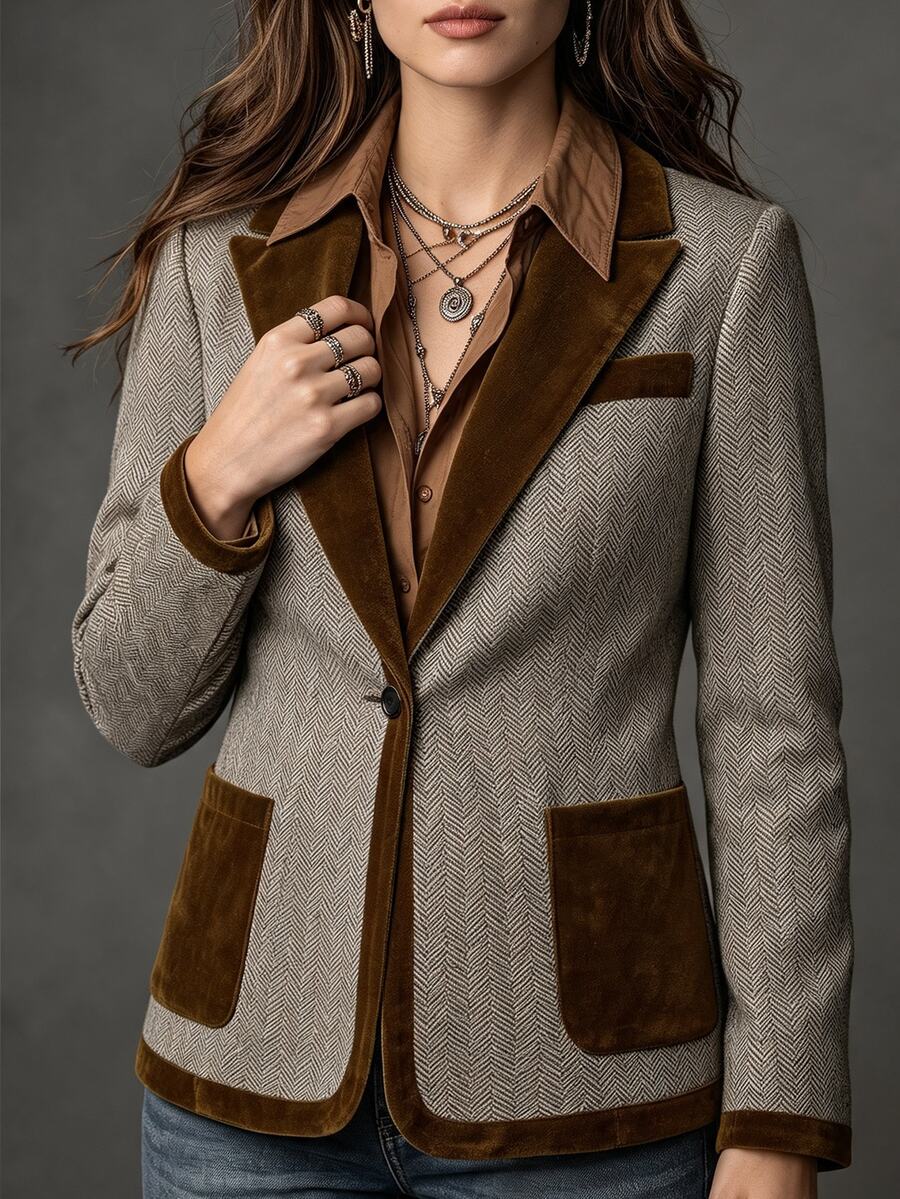 Linhara CURVE Plus Size Women's Woven Casual Fall Coat - Coffee Brown - View 1