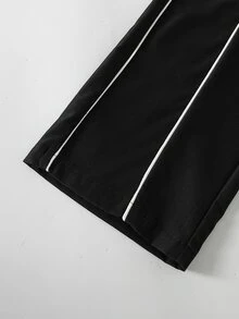 SHEIN 3件組女孩甜酷蝴蝶印花套裝，黑色短版拉鍊連帽外套 + 白色細肩帶背心上衣 + 黑色寬腿長褲，大女孩休閒套裝 - 黑色 - 查看 7