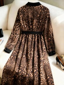 GlowEve CURVE Women's Autumn/Winter Leopard Print Button Long Sleeve Dress - Multicolor - View 2
