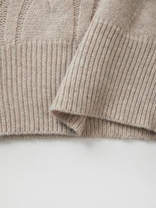 SHEIN Cable Knit Sweater, Asymmetrical Collar Knit Top, Shoulder Button Jumper, Batwing Sleeve Knitwear, N - Khaki - View 6