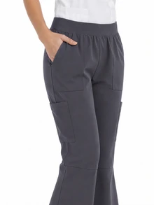 TaskEZ Dark Gray Multi-Pocket Flared Long Comfortable Scrub Pants - Grey - View 6