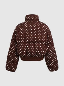 SHEIN Tween Girls Brown Polka Dot Oversized Cropped Stand Collar Puffer Padded Winter Coat - Brown - View 5