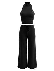 Zyxie Women's Casual 2 Pieces Set With High Neck Tank Top And Elastic Waist Long Pants - Black - View 6