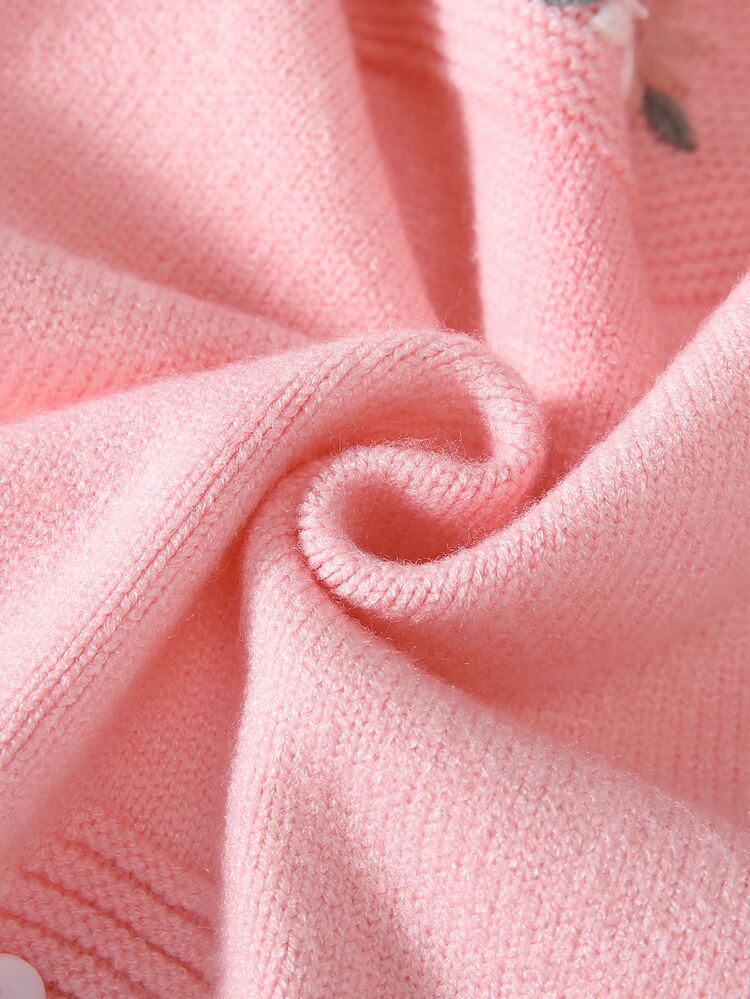 SHEIN Baby Girl Sweater Onesies, Soft And Comfortable Pink Hand-Embroidered Heavy-Duty Exquisite Cute Lady Cartoon Knit Romper, Winter Fashion Versatile Suitable For Autumn/Winter Daily Casual Party Travel Holiday Outdoor Play - Pink - View 7