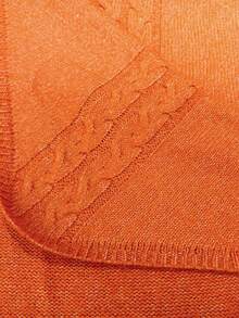 Linhara CURVE Plus Size Women's Solid Color Knit Ribbed Batwing Sleeve Pullover Sweater, Minimalist Casual Style, Suitable For Autumn/Winter Daily Commute, Office, Campus, Romantic Vacation - Orange - View 5