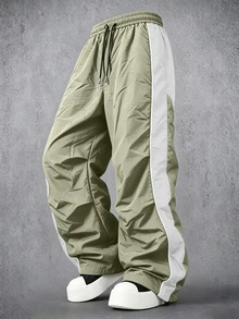 Manfinity Denimwave Men's Casual Striped Colorblock Drawstring Waist Long Pants - Grass Green - View 3