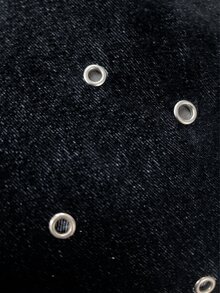 SHEIN Women's Fashion Metal Eyelet Decor Original Color Washed Denim Jeans - Navy Blue - View 3