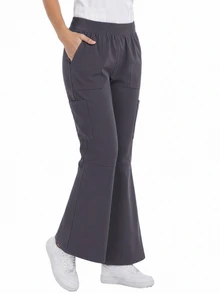TaskEZ Dark Gray Multi-Pocket Flared Long Comfortable Scrub Pants - Grey - View 8