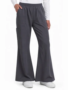 TaskEZ Dark Gray Multi-Pocket Flared Long Comfortable Scrub Pants - Grey - View 7