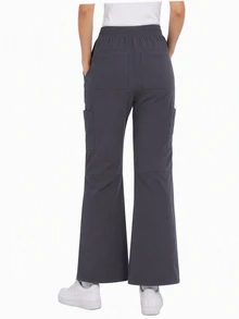 TaskEZ Dark Gray Multi-Pocket Flared Long Comfortable Scrub Pants - Grey - View 2