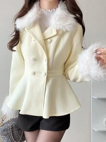 FRIFUL Women's Elegant Double-Breasted Overcoat, Autumn/Winter - White - View 4