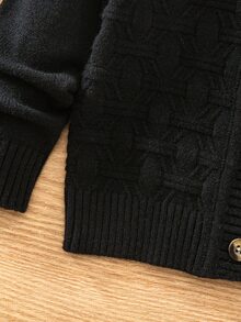 SHEIN Young Boy Solid Color Textured Single-Breasted Long Sleeve Knit Cardigan - Black - View 8