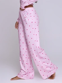 MUSERA بنطلون واسع الساق مطاطي بطبعة قلب، ملابس داخلية للاسترخاء ولانجري، أساسيات يومية ضرورية لليل - متعدد الألوان - مشاهدة 2
