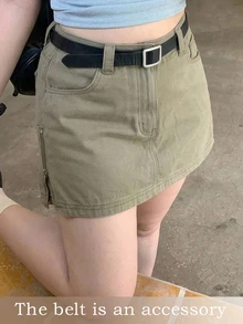 Dazy Plus Vintage Denim Washed Korean Style Skirt Shorts Spring Summer Autumn New Denim Shorts - Army Green - View 1