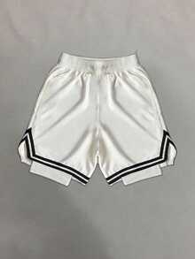 Sport MetroGents 男士字母印花抽繩腰雙層運動短褲 - 白色 - 查看 2