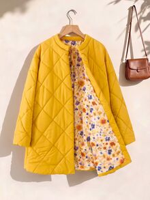 Rusticease Plus Size Women Solid Color Casual Versatile Winter Padded Coat - Yellow - View 7