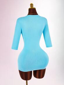Amplova Women's V-Neck Blue Knit Dress - Blue - View 10