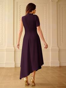 ZEYLAH Spring/Summer Asymmetric Hem Asymmetric Neck Dress - Rusty Rose - View 3