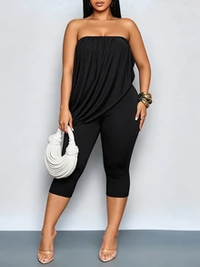 SOLERSUN Plus-Size Women's Ruched Bodysuit Jumpsuit, Perfect For Parties, Vacations, And Versatile Casual Occ - Black - View 7