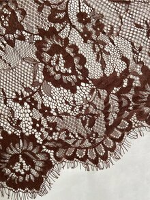 Resyla Women's Solid Color Round Neck Dropped Shoulder Long Sleeve Back Contrast Lace Top - Brown - View 3