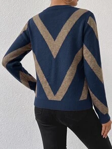 SHEIN PariChic 女款秋冬拼色圓領長袖休閒毛衣 - 彩色 - 查看 2