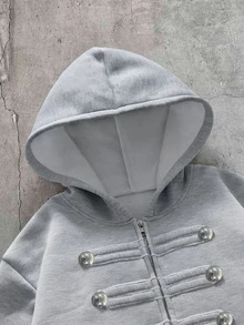AXEPEAK 男士長袖拉鍊休閒拿破崙連帽衛衣 - 淺灰色 - 查看 4