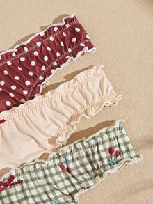 Lullawish Women's Plaid & Polka Dot Print Knit Thong Panties 3-Pack - Multicolor - View 5