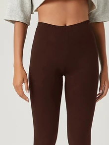 SHEIN BASICS 女款純色透氣七分緊身褲 夏季健身運動休閒穿搭 深棕色 - 棕色 - 查看 4