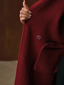 MOTF PREMIUM WOMEN'S WOOL LAPEL ELEGANT BACK SLIT LONG DOUBLE-FACED COAT, AUTUMN/WINTER - Burgundy - View 9